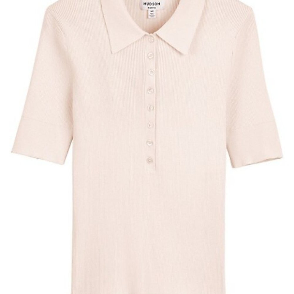 Hudson Womens Xsmall The Modern Uniform Ribbed Polo Shirt Blush Color